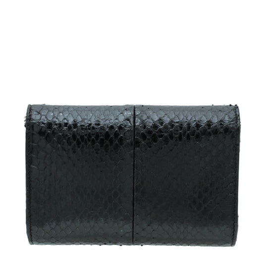 Fendi Black Snakeskin Crystal Flowerland Studded Mini Rush Clutch