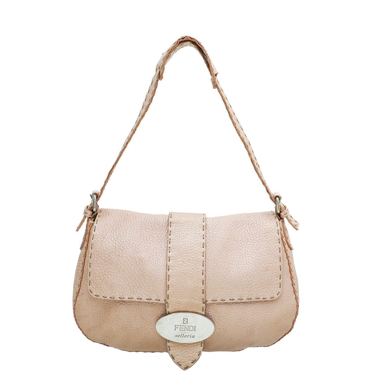 Fendi Metallic Light Pink Selleria Flap Shoulder Bag