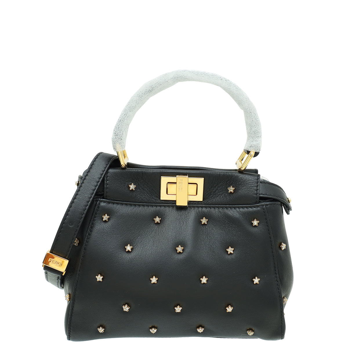 Fendi Black Peekaboo Iconic Crystal Studded XS Bag