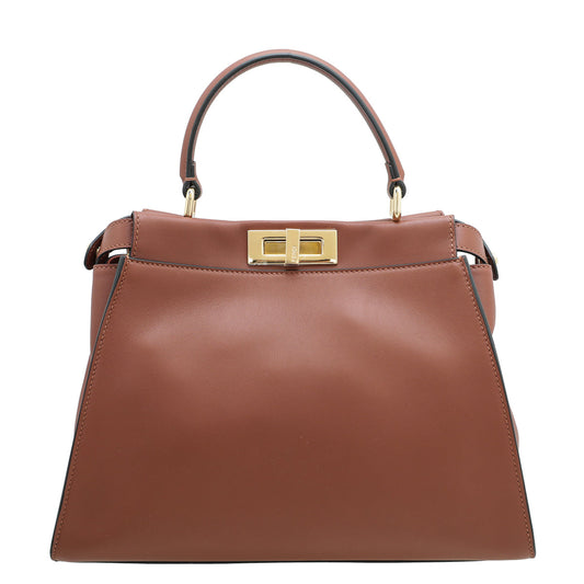 Fendi Brown 3 Pocket Peekaboo Iconic Satchel Medium Bag