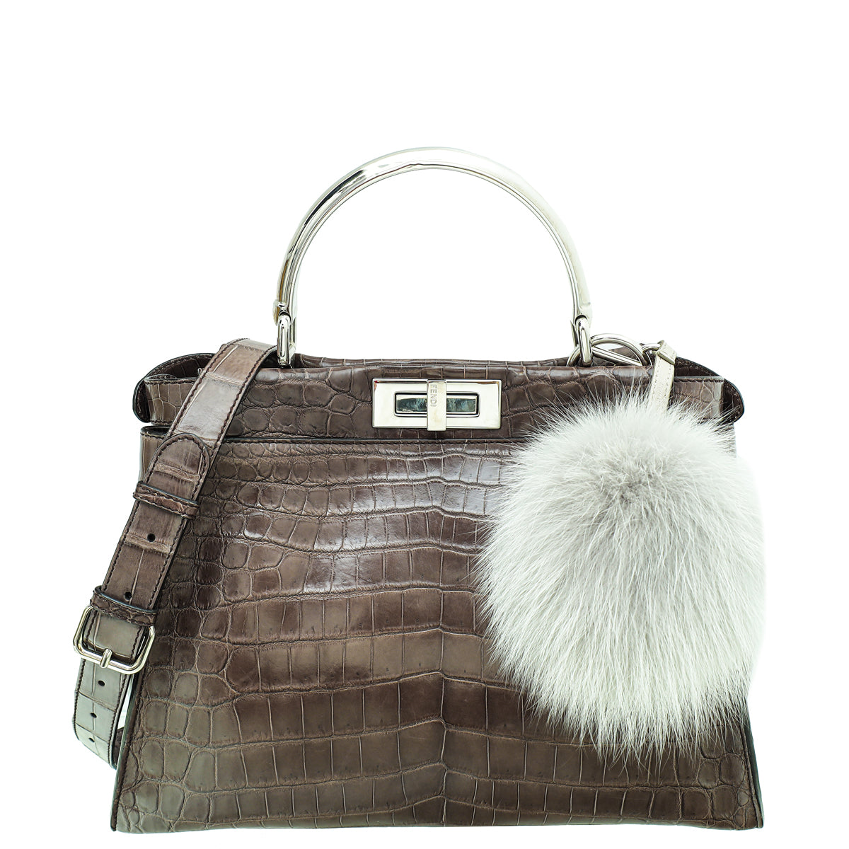 Fendi Brown Crocodile Peekaboo Regular Bag