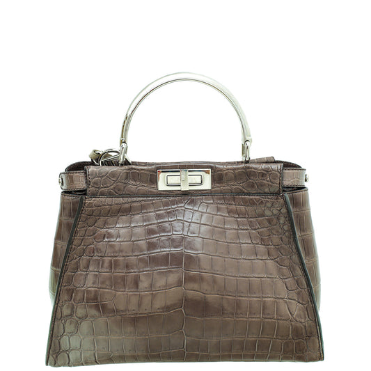 Fendi Brown Crocodile Peekaboo Regular Bag