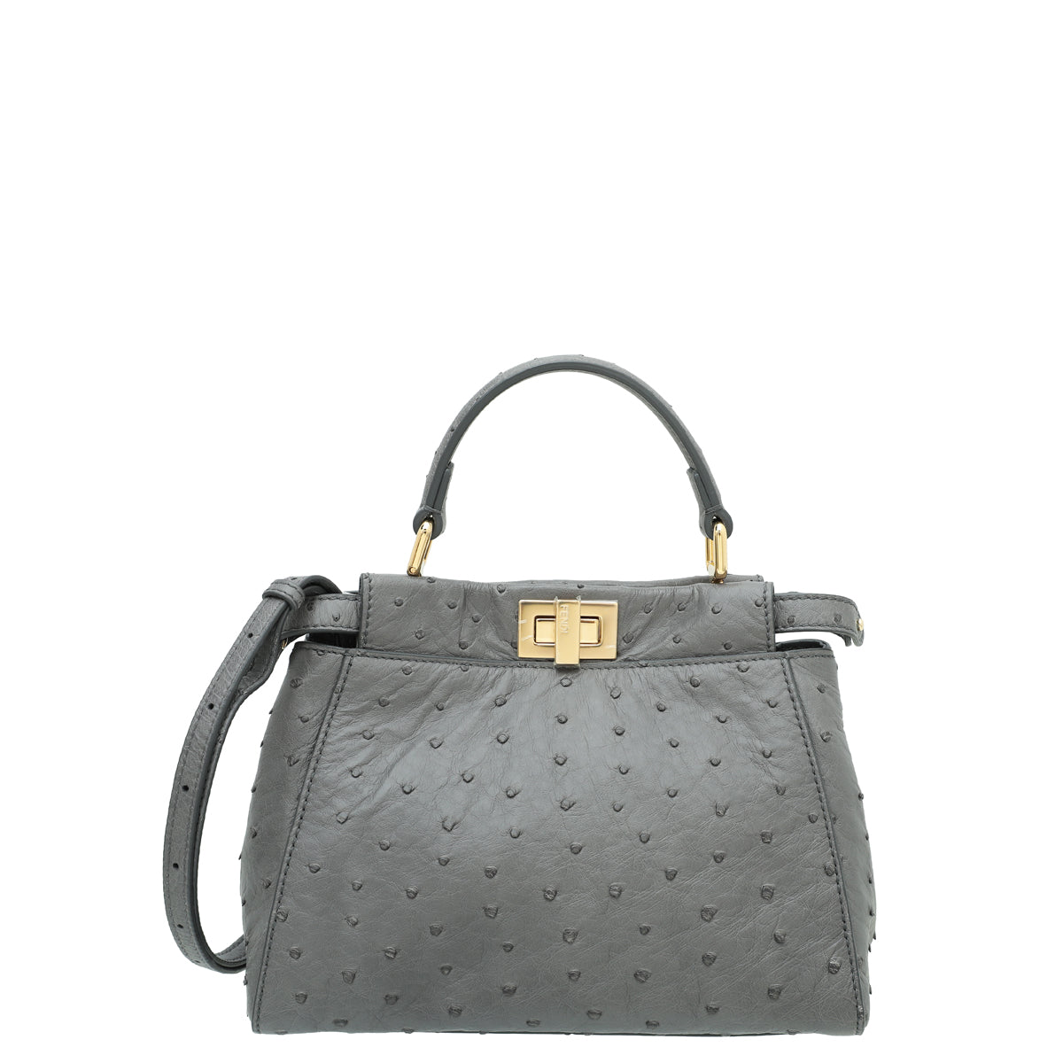 Fendi Grey Ostrich Peekaboo Mini Bag