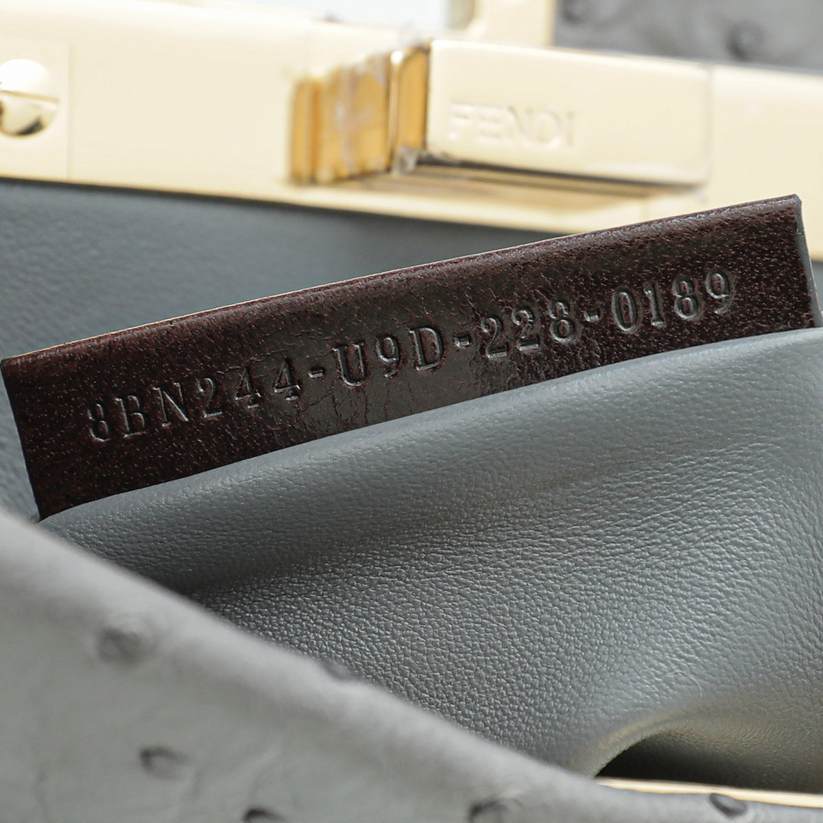 Fendi Grey Ostrich Peekaboo Mini Bag