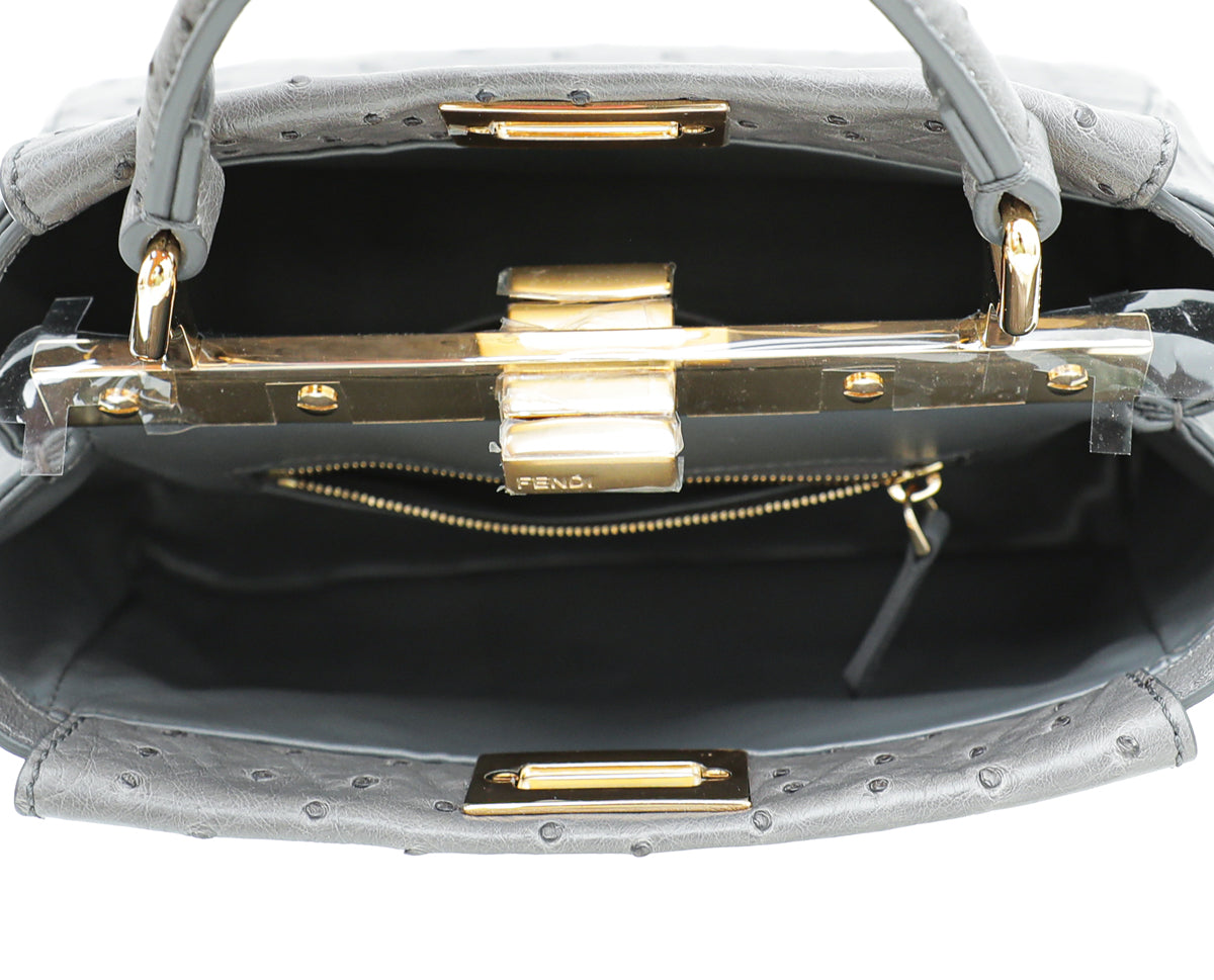 Fendi Grey Ostrich Peekaboo Mini Bag