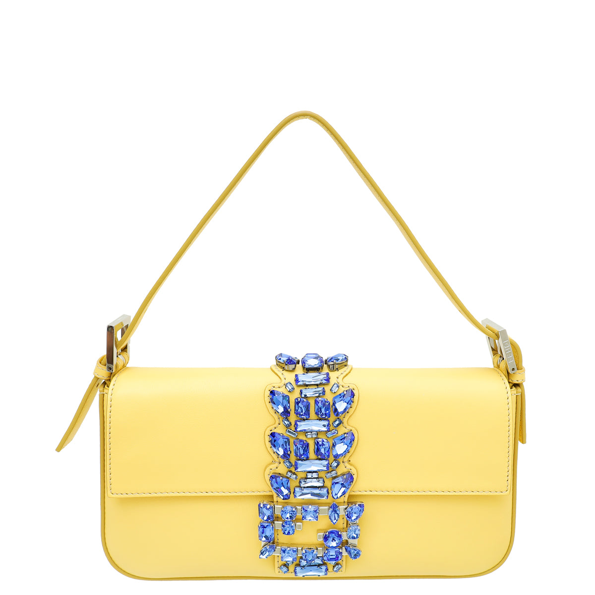 Fendi Yellow Baguette Crystal Embellished Medium Bag