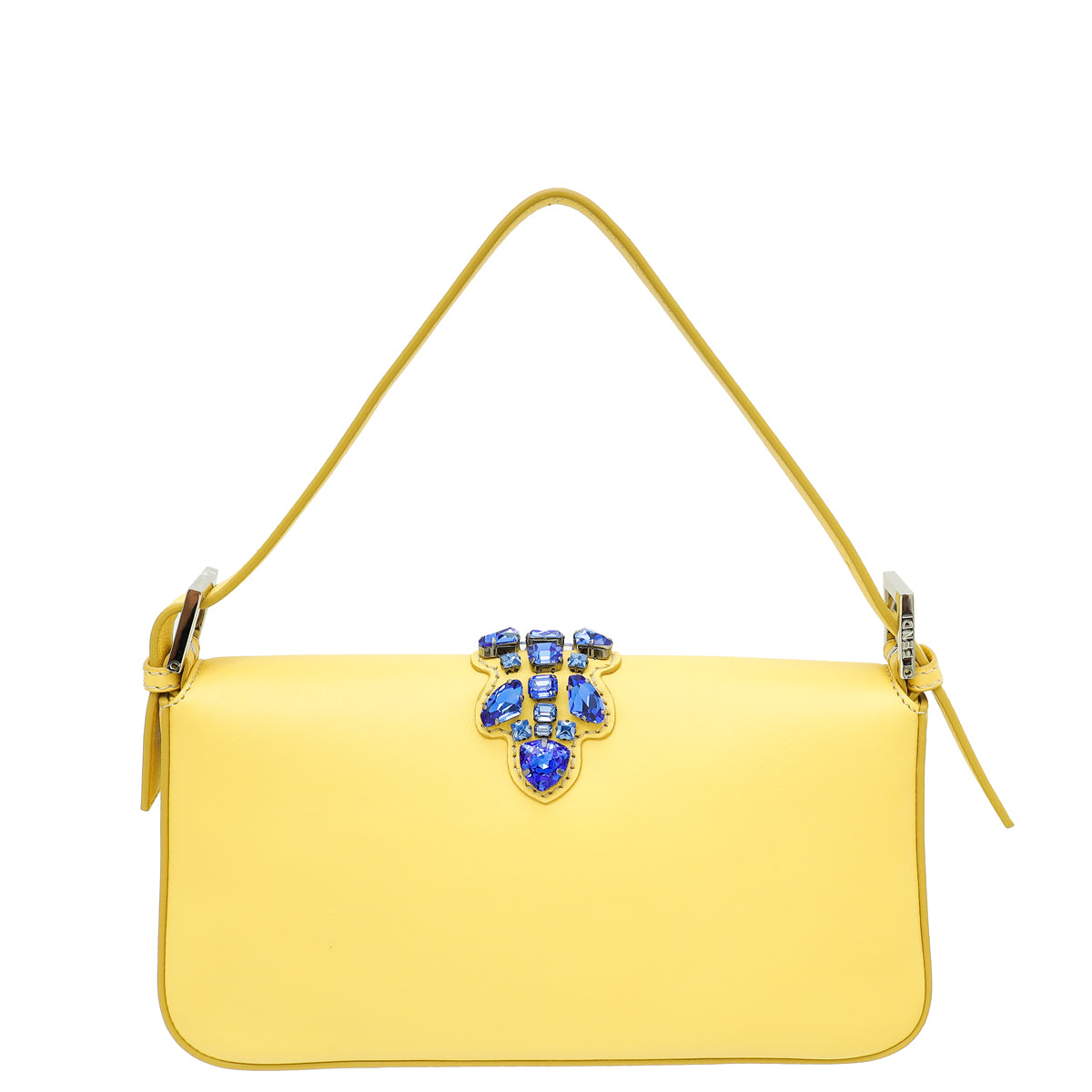 Fendi Yellow Baguette Crystal Embellished Medium Bag