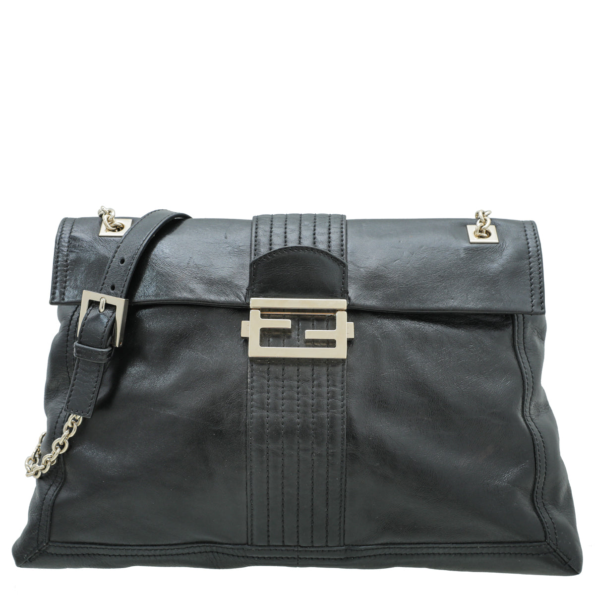 Fendi Black Baguette Flap Maxi Bag