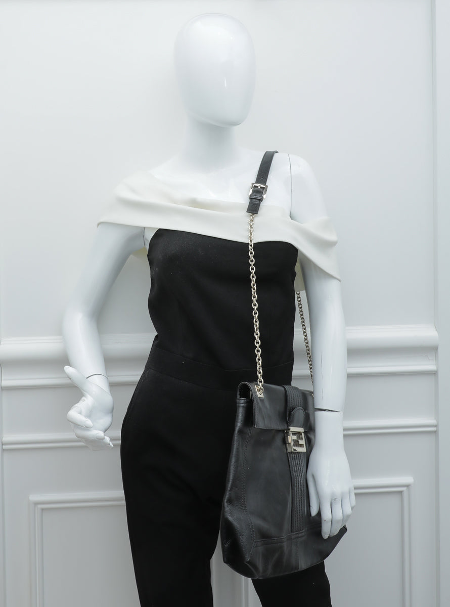 Fendi Black Baguette Flap Maxi Bag