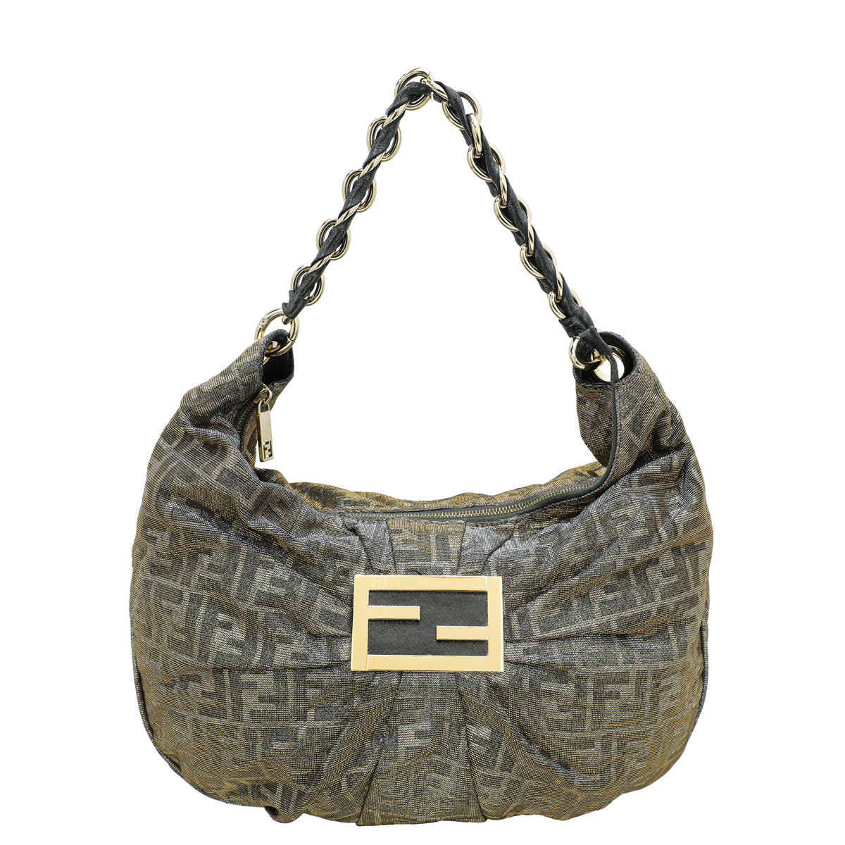 Fendi Metallic Gold Silver Lurex Mia Hobo Medium Bag