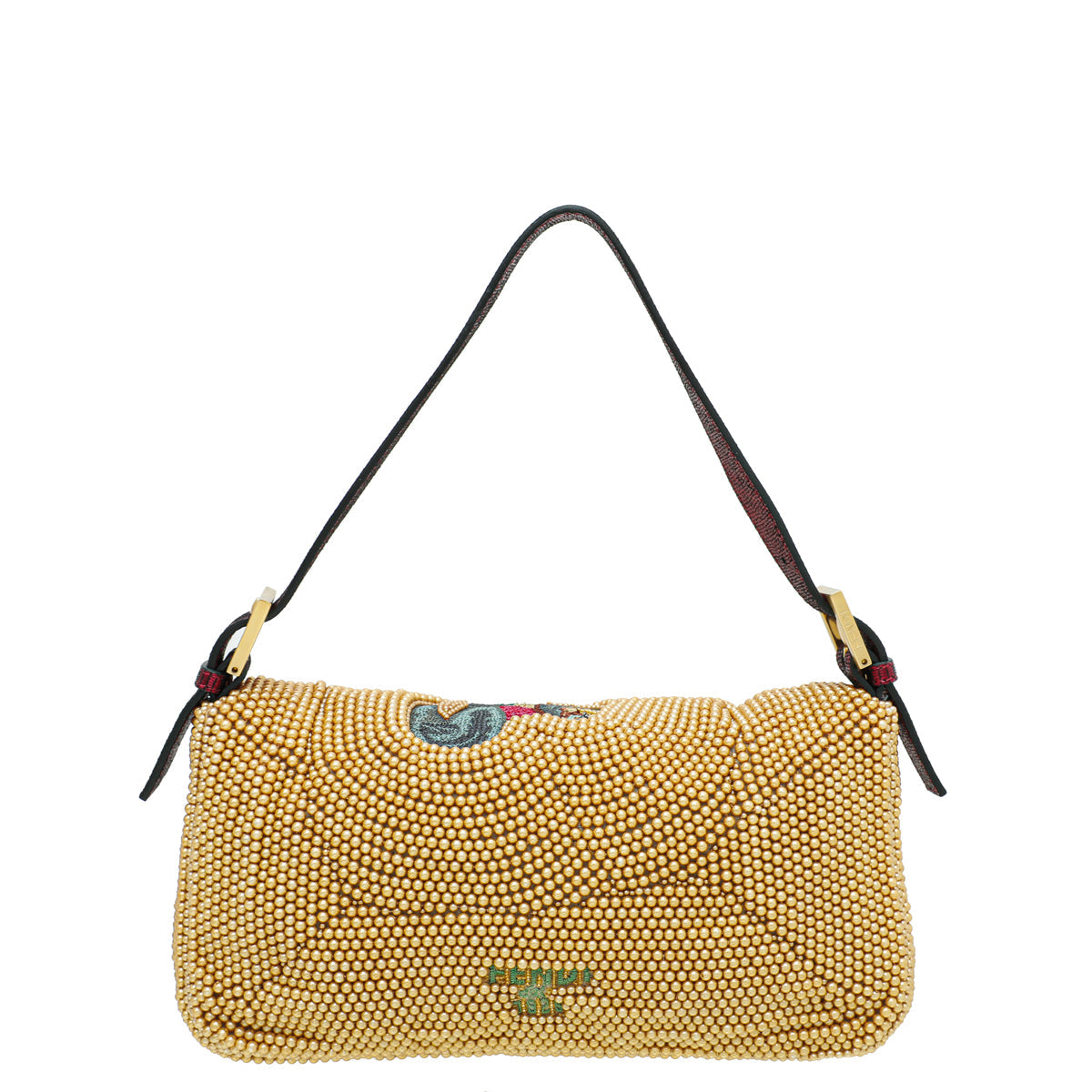 Fendi Yellow Gold Beaded Embroidered Baguette Bag