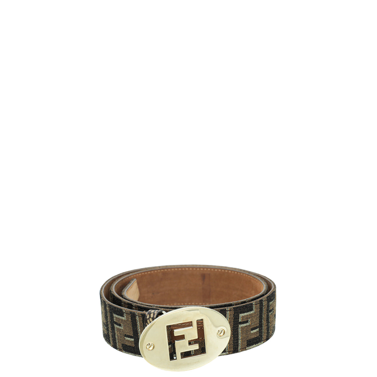 Fendi Metallic Tobacco Zucca Buckle Belt 36