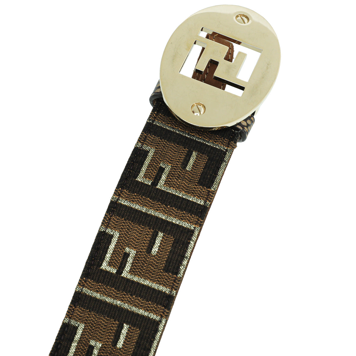 Fendi Metallic Tobacco Zucca Buckle Belt 36