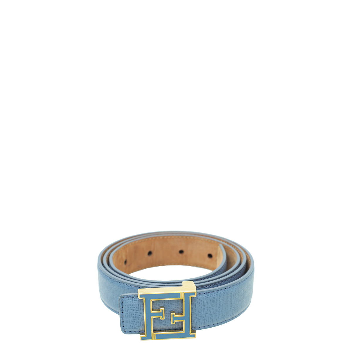 Fendi Blue FF Logo Buckle Leather Belt 34