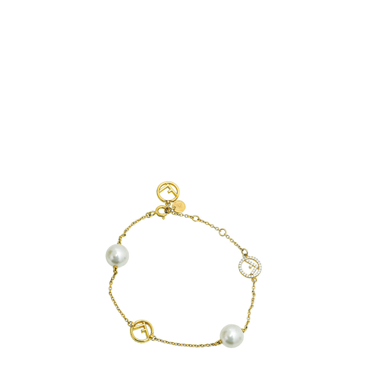 Fendi Gold Finish F is Fendi Crystal Pearl Bracelet