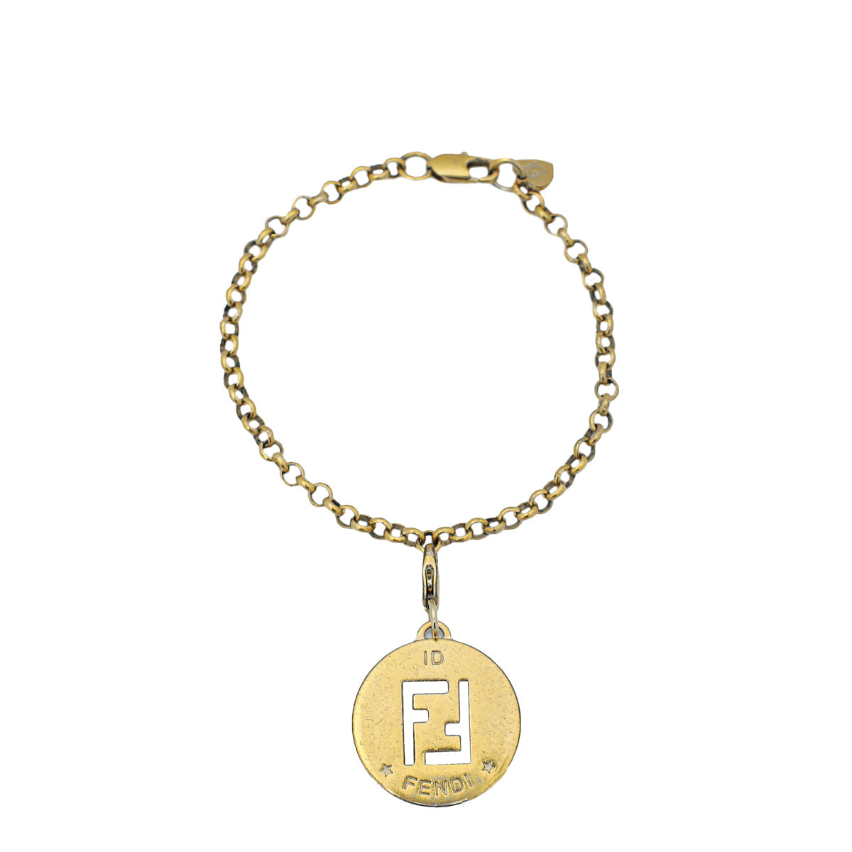 Fendi Gold FF Identification Charm Chain Bracelet