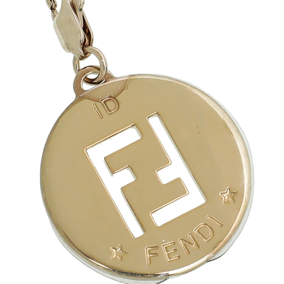 Fendi Gold Tone FF Identification Pendant Chain Necklace