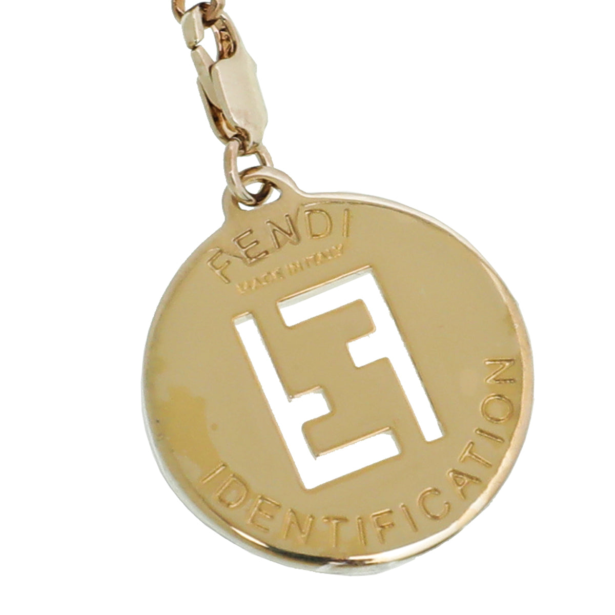 Fendi Gold Tone FF Identification Pendant Chain Necklace