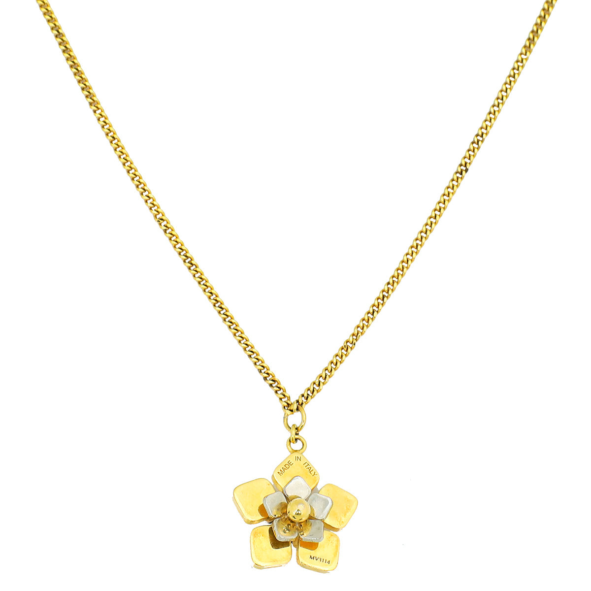 Fendi Two Tone Flower Pendant Long Necklace