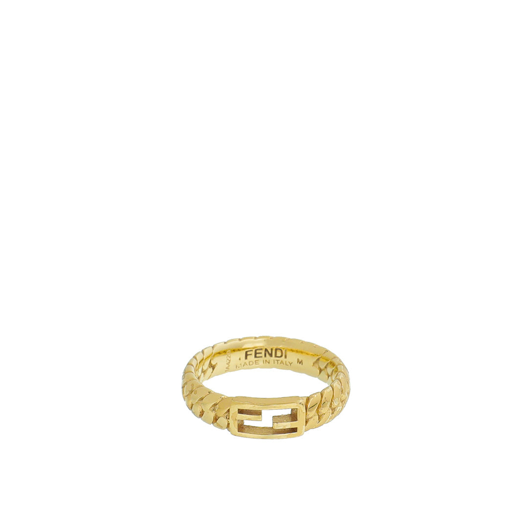 Fendi Gold Finish Chain Link Baguette Ring Medium