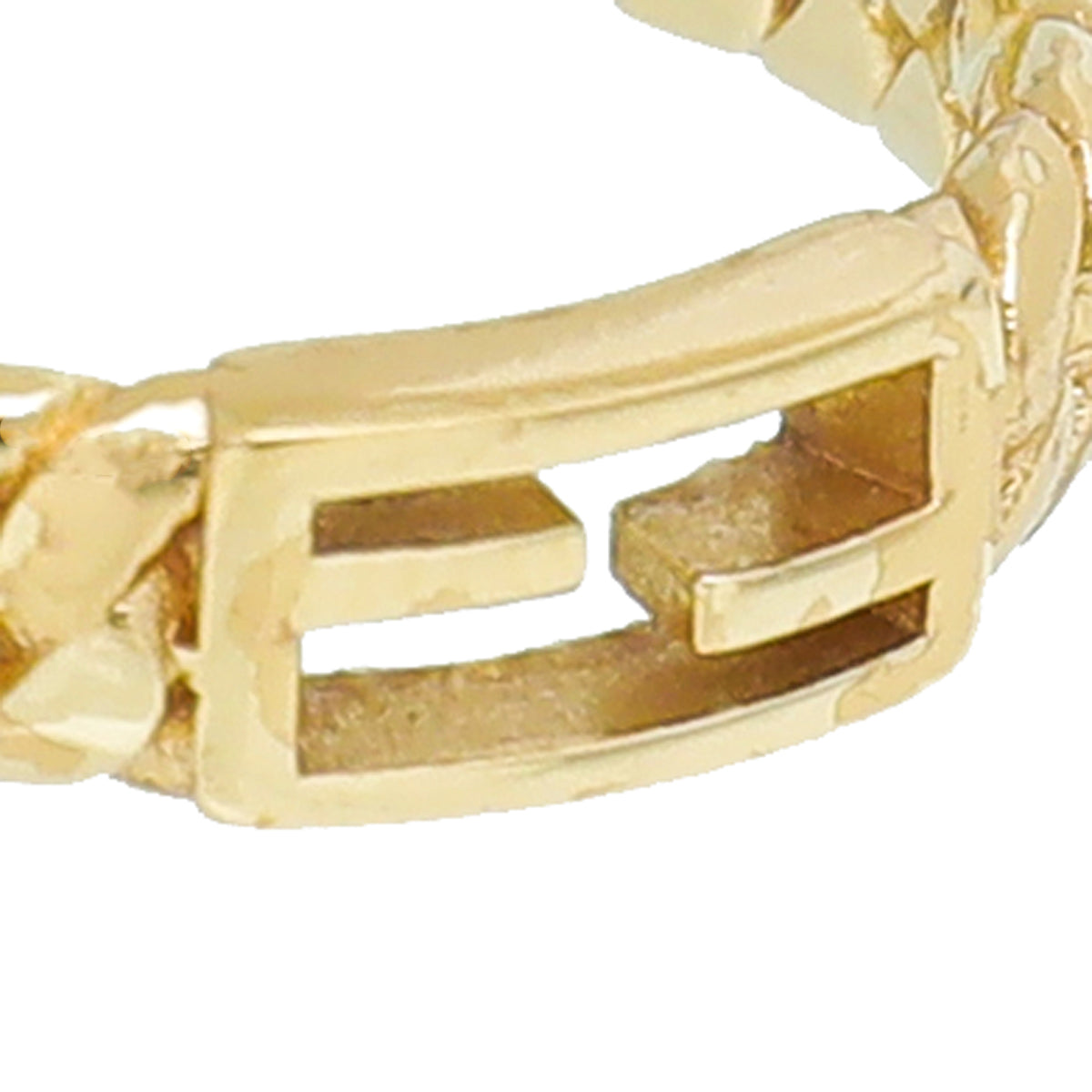 Fendi Gold Finish Chain Link Baguette Ring Medium