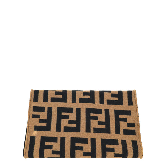 Fendi Grey FF Logo Timeless Wool and Silk Scarf