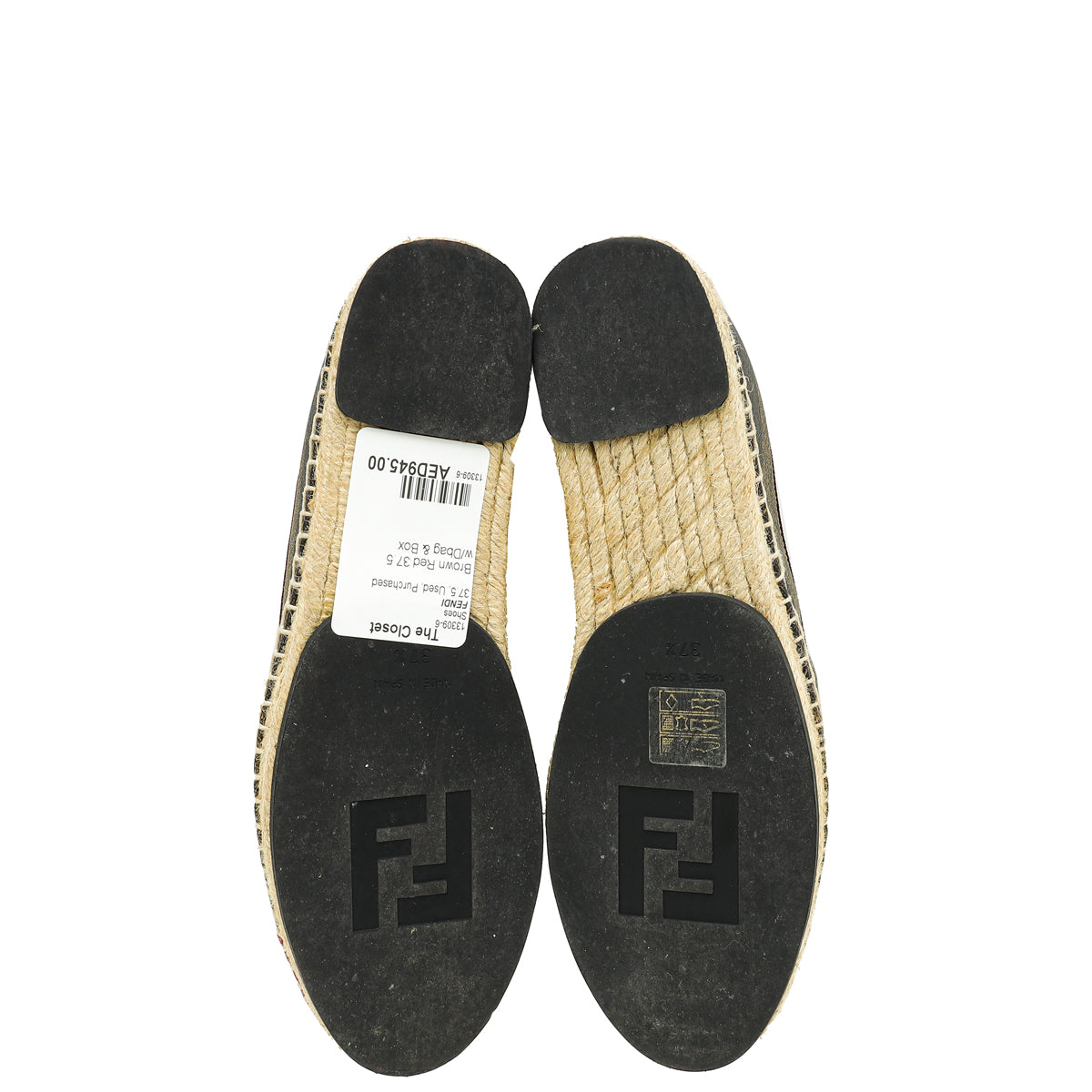 Fendi Bicolor Pequin Flat Espadrille 37.5