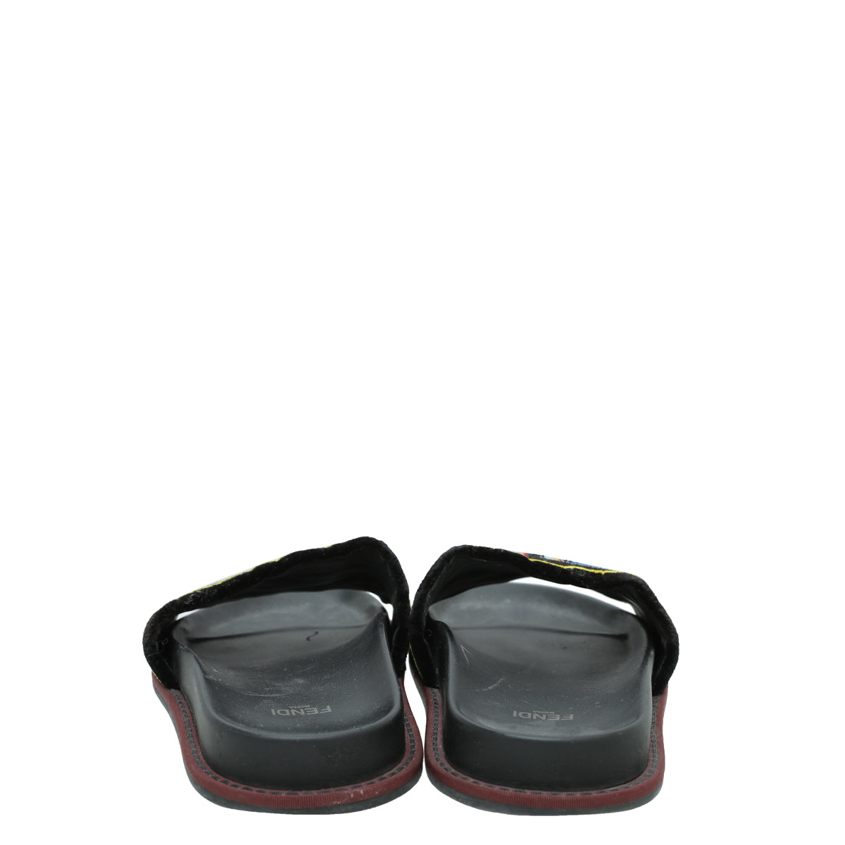 Fendi Black Multicolor FF Velvet Slide Sandal 39