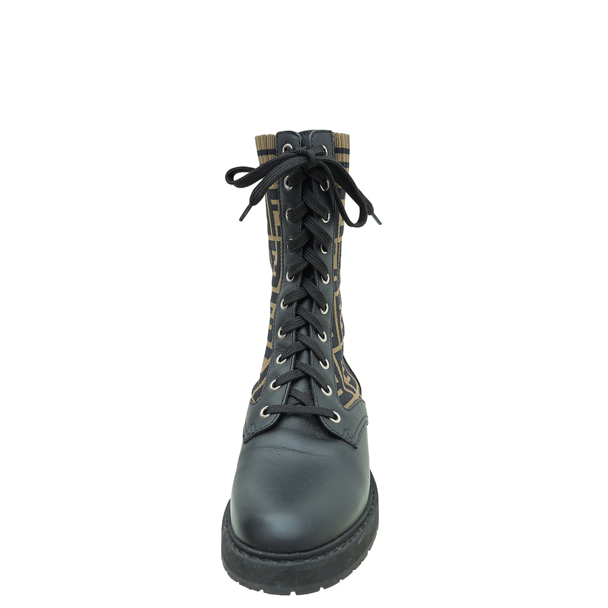 Fendi Bicolor FF Zucca Fabric Rockoko Combat Boots 38