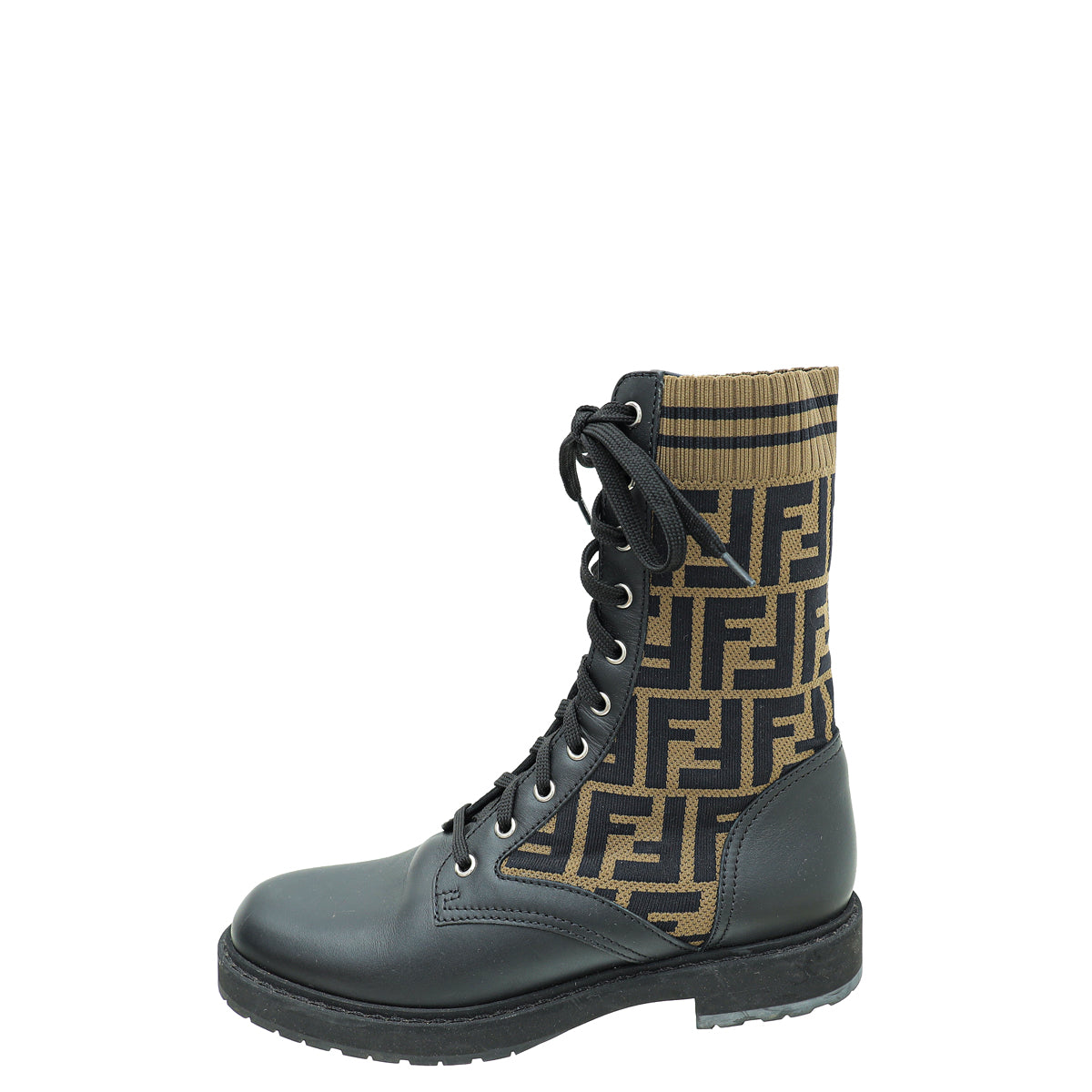 Fendi Bicolor FF Zucca Fabric Rockoko Combat Boots 38