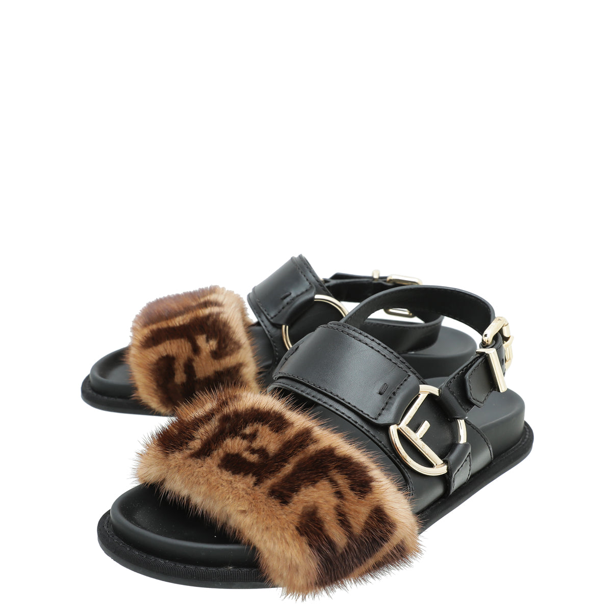 Fendi Bicolor FF Mink Fur Slide Sandal 37.5