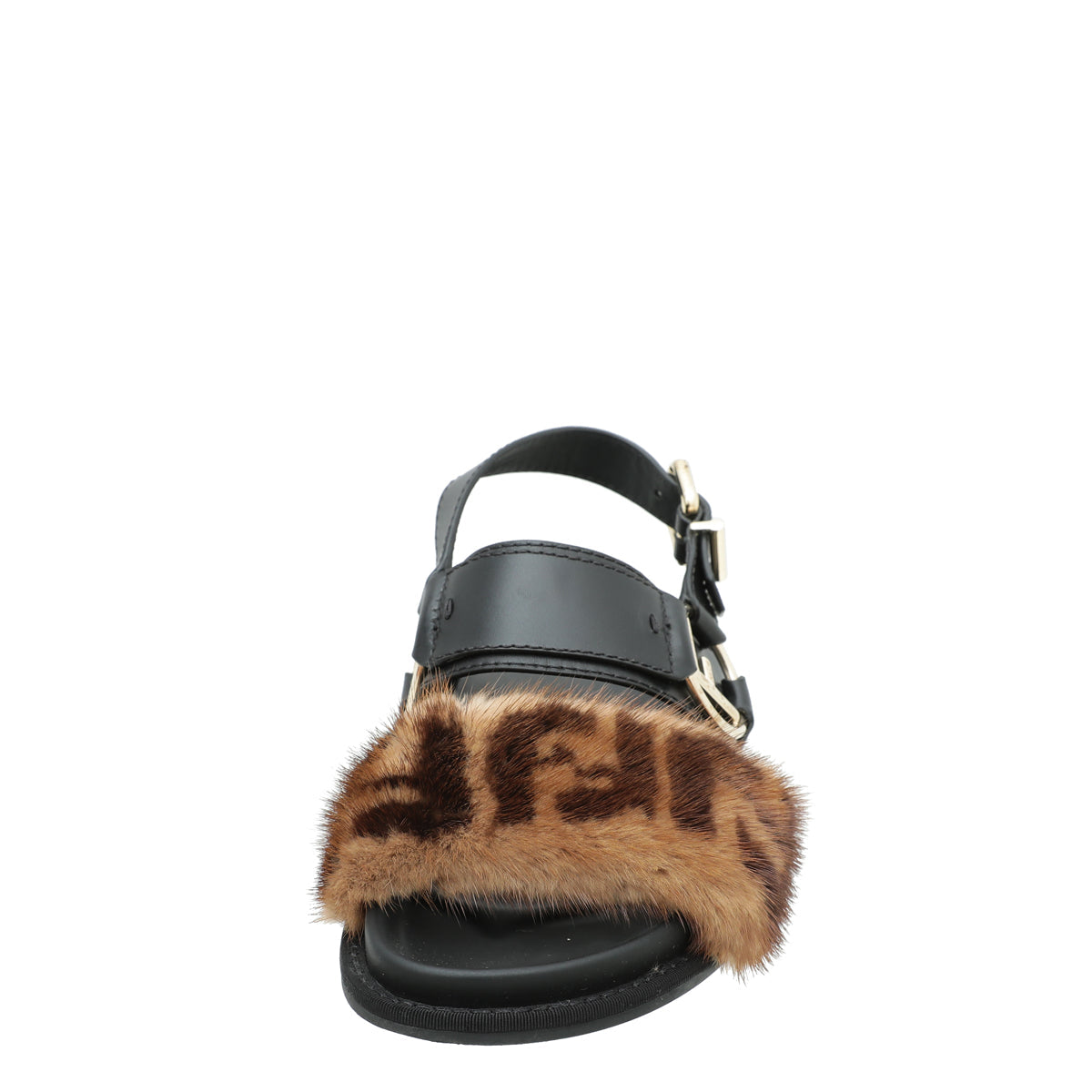 Fendi Bicolor FF Mink Fur Slide Sandal 37.5