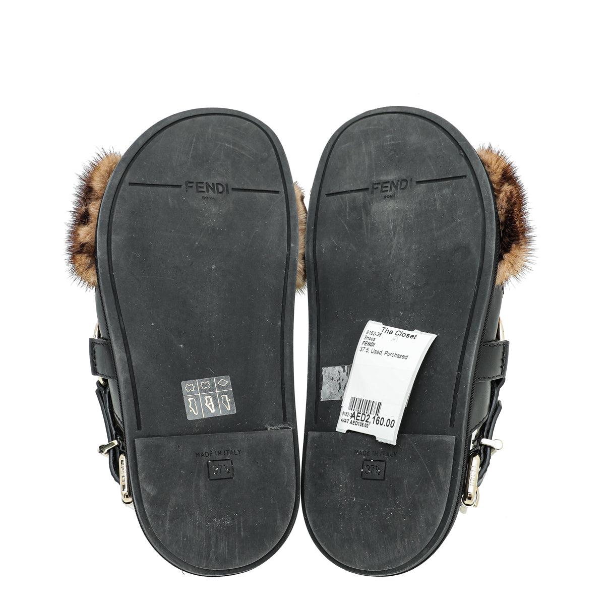 Fendi Bicolor FF Mink Fur Slide Sandal 37.5