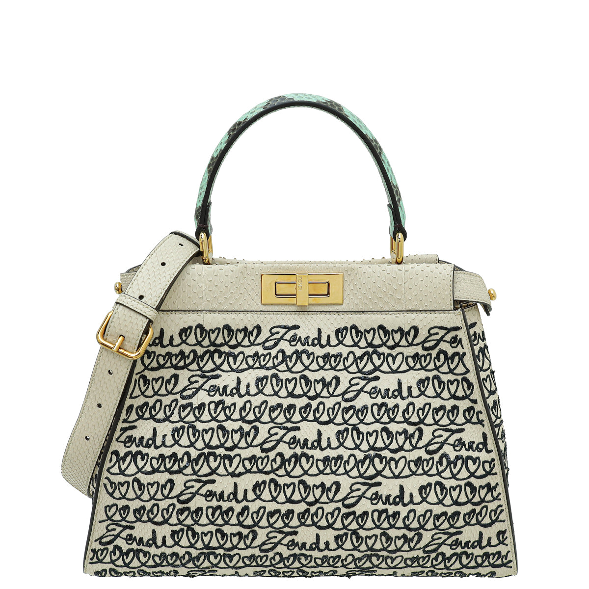 Fendi Bicolor Peekaboo Embroidered Python Regular Bag