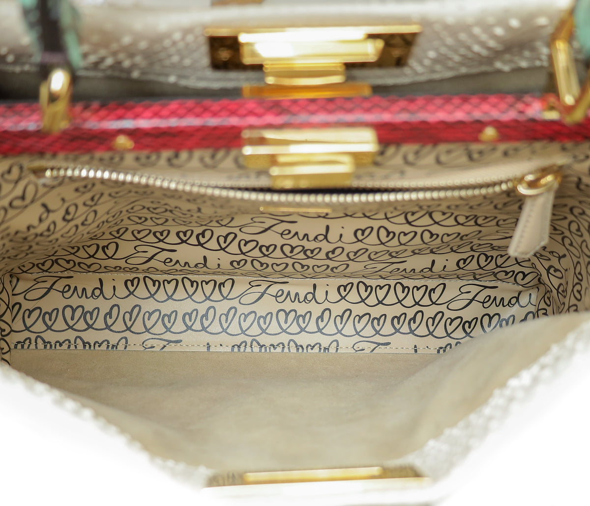 Fendi Bicolor Peekaboo Embroidered Python Regular Bag