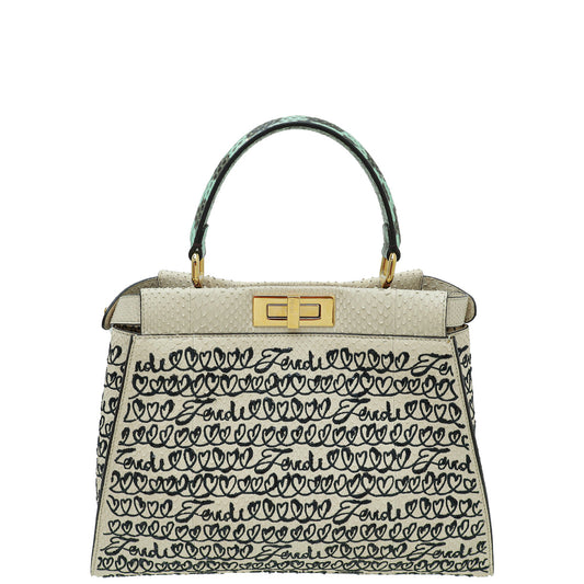 Fendi Bicolor Peekaboo Embroidered Python Regular Bag