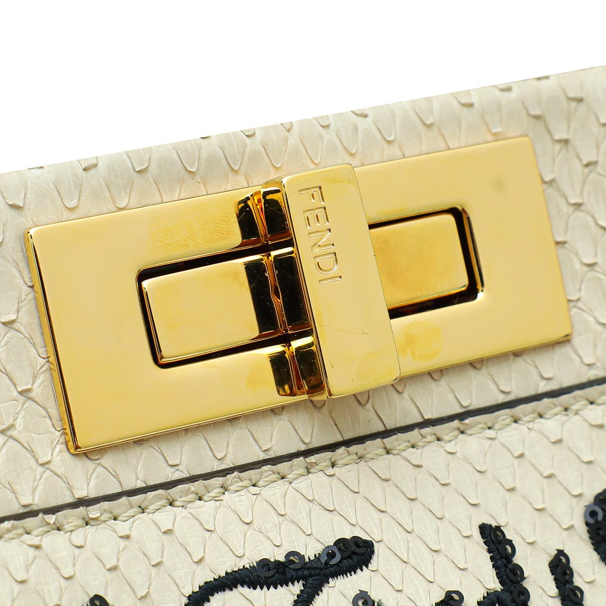 Fendi Bicolor Peekaboo Embroidered Python Regular Bag