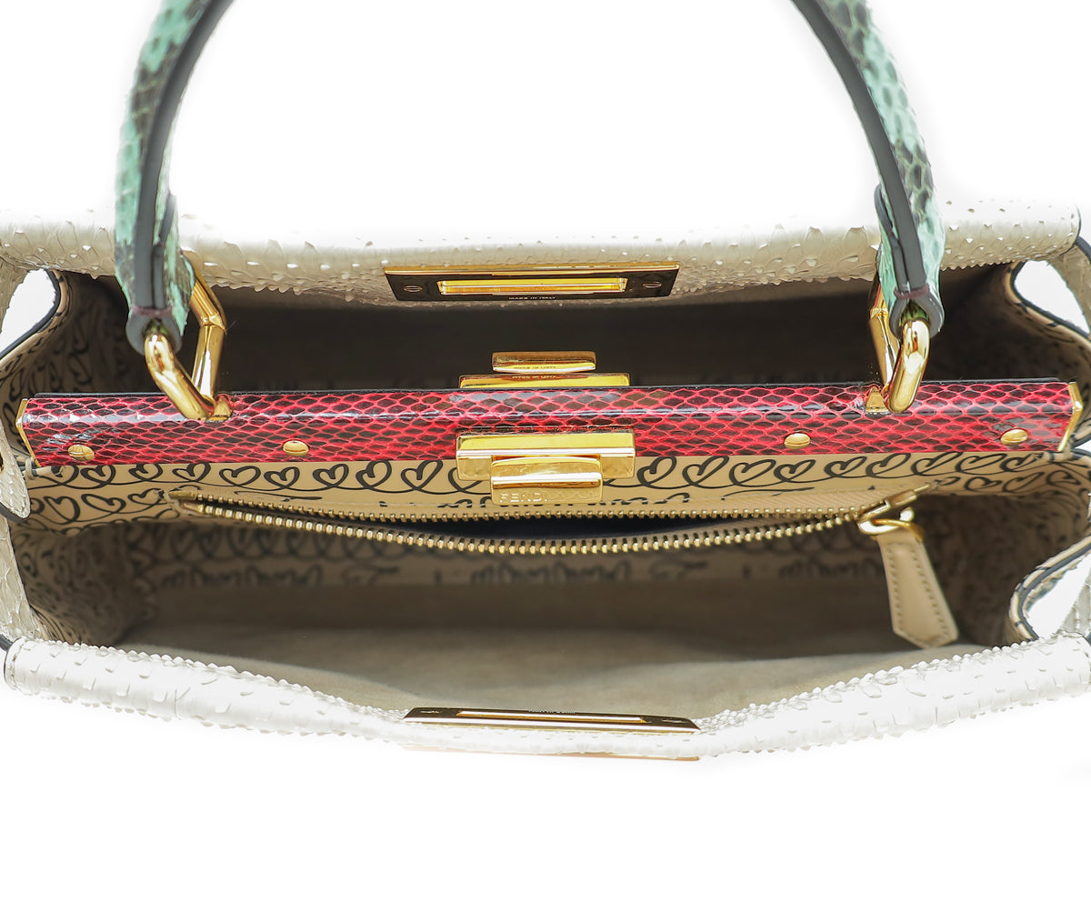 Fendi Bicolor Peekaboo Embroidered Python Regular Bag