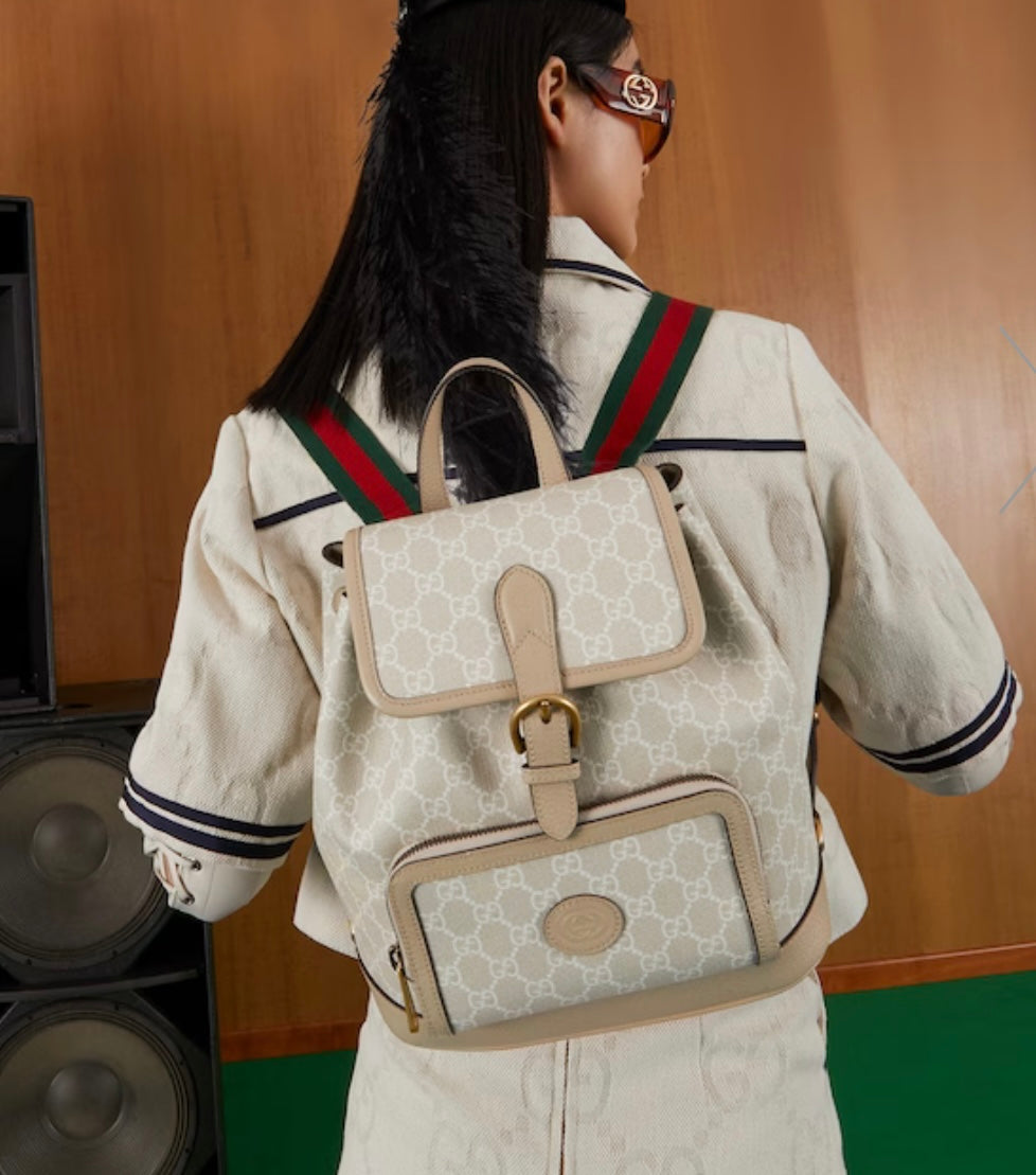 Gucci Beige and White Supreme Canvas Backpack (RRP £1500)