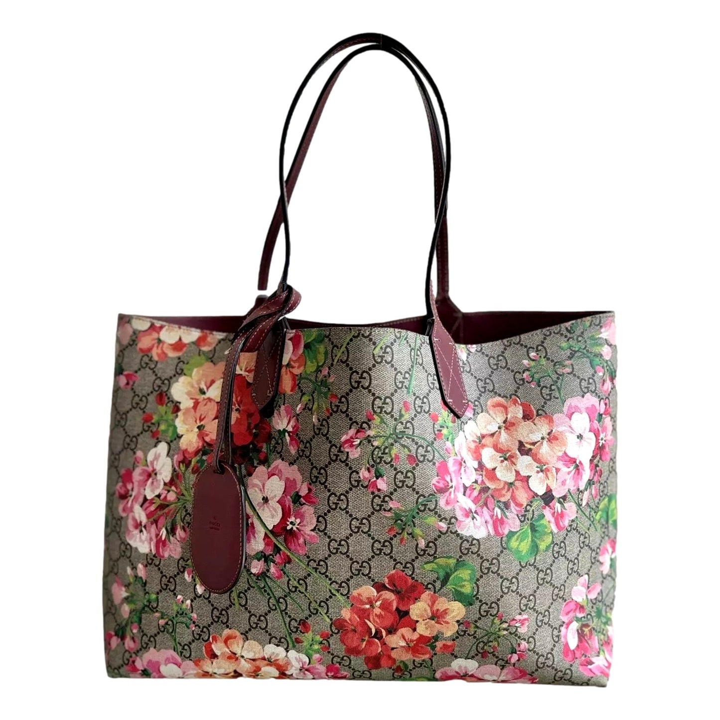 Gucci GG Supreme Blooms Floral Reversible Medium Tote Shoulder Bag