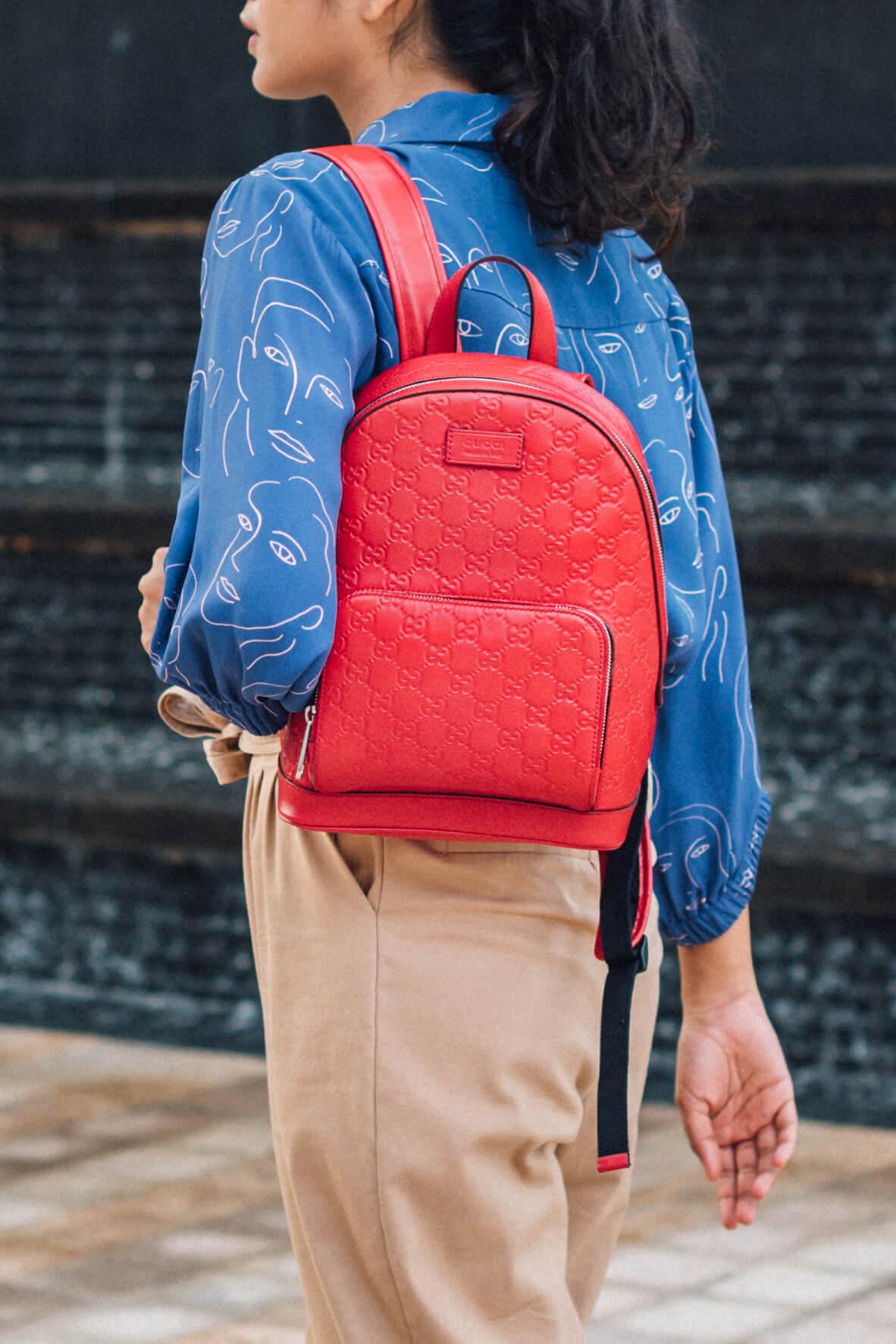 Signature Leather Backpack Red