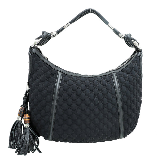 Gucci Black GG Techno Horsebit Hobo Bag