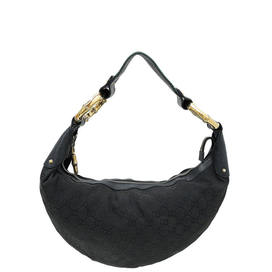 Gucci Black GG Bamboo Ring Hobo Bag