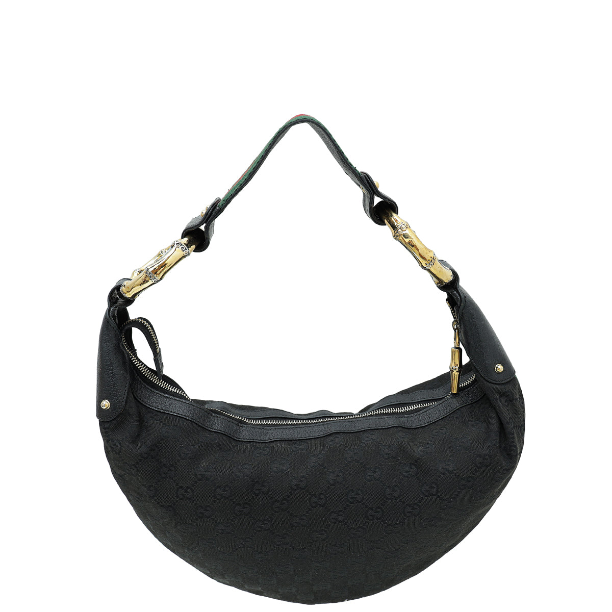 Gucci Black GG Bamboo Ring Hobo Bag