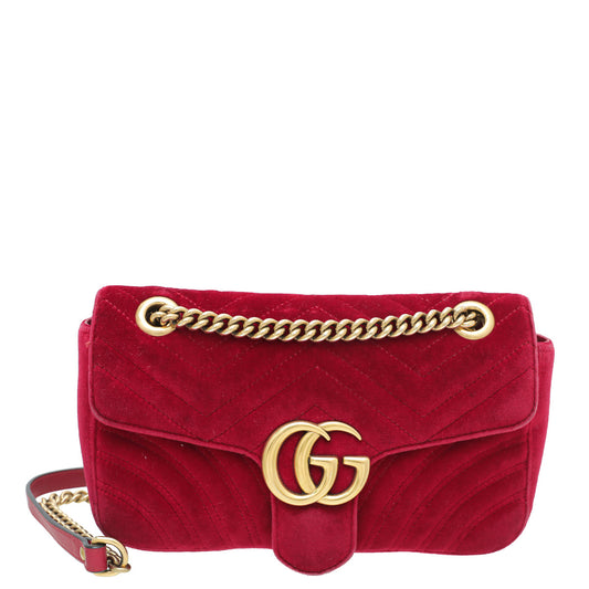 Gucci Red GG Velvet Marmont Small Bag