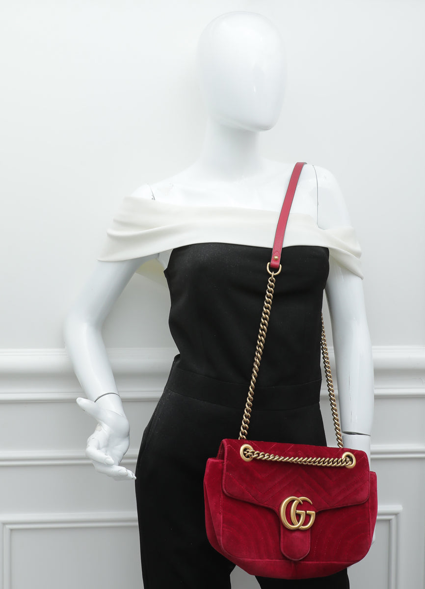 Gucci Red GG Velvet Marmont Small Bag