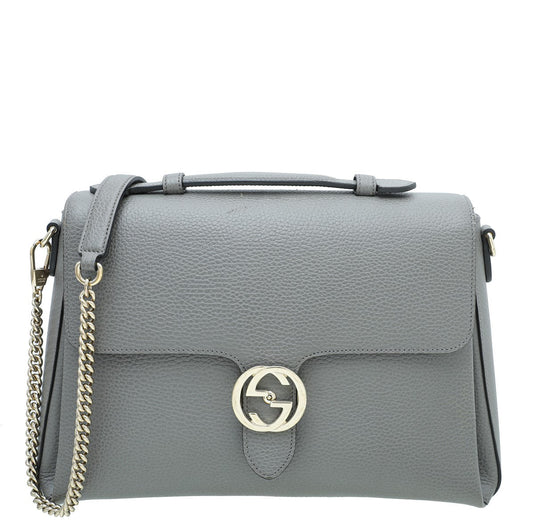 Gucci Grey G Interlocking Top Handle Medium Bag