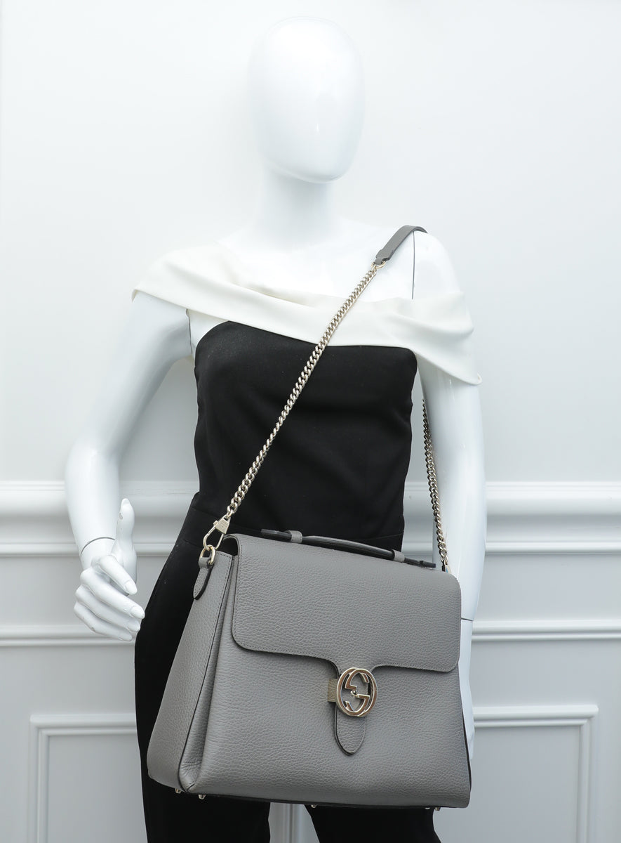 Gucci Grey G Interlocking Top Handle Medium Bag