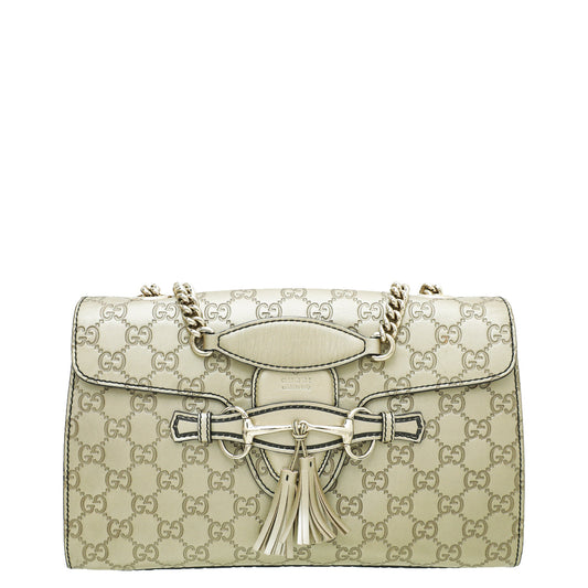 Gucci Metallic Champagne GG Guccissima Emily Medium Bag