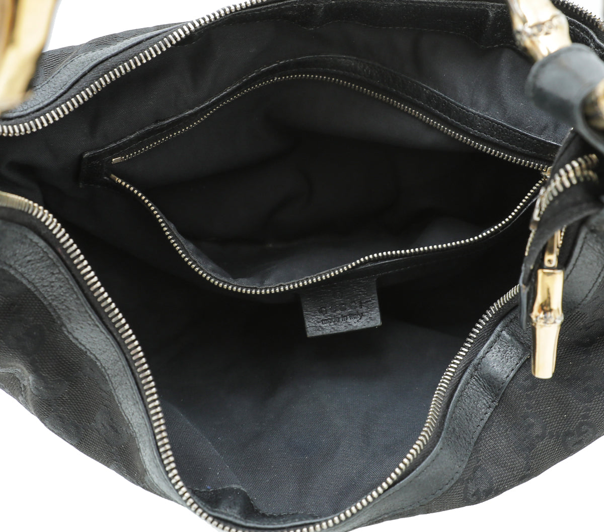 Gucci Black GG Web Bamboo Ring Hobo Bag